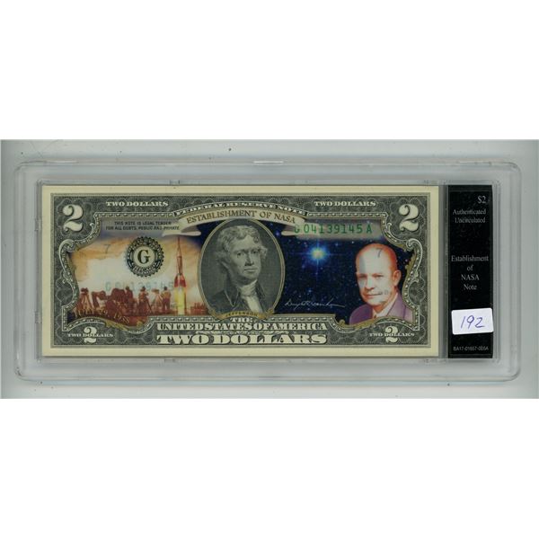 1958 Establishment of Nasa $2 Note In Hard Case.