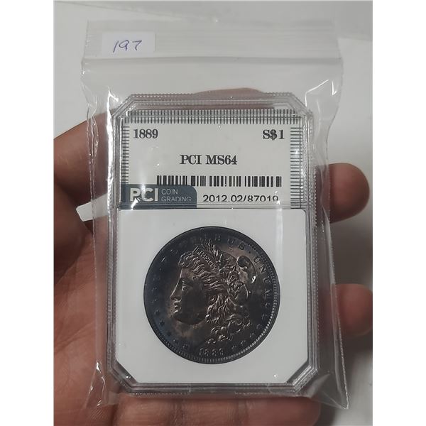 1889 Graded MS-64 90% Silver Morgan Dollar.