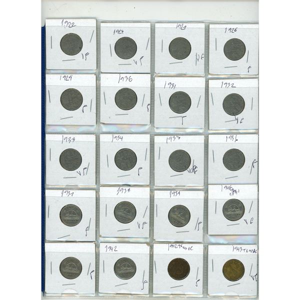 (56) 1922- 1977 Collection of Canadian Silver Five Cents Coins