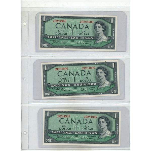 1954 (3)  Collection of Canadian One Dollar