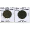 Image 1 : 1857 Upper Canada, Dragon Slayer Half  Penny Token/ 1844 Bank of Montreal Half Penny Token
