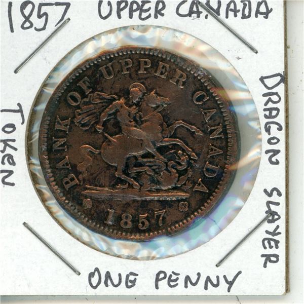 1857 Upper Canada Dragon Slayer One Penny Token