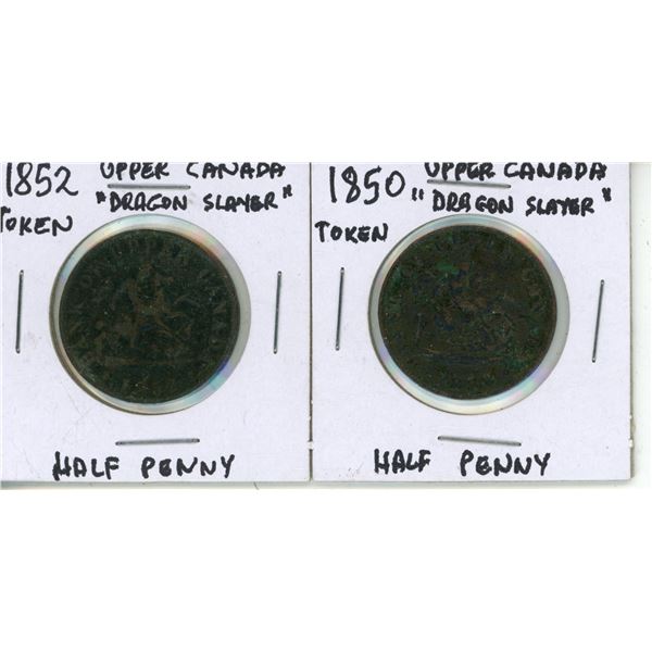 1850, 1852 Upper Canada Dragon Slayer Half Penny Token