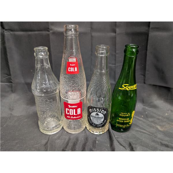 (4) Vintage Pop Bottles (Squirt, Gold Seal. Stubby Cola, Mission)