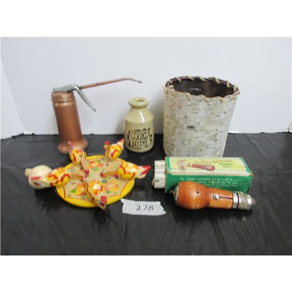 Misc, Stitcher, Oiler, Hen Toy, Birch Bark Basket