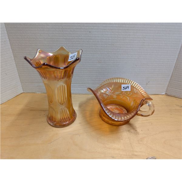 (2) Carnival Glass Vase and Bowl