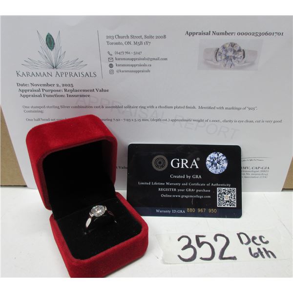 #352-1.00 CT GRA CERTIFIED ROUND BRILLIANT CUT MOISSANITE STONE VVS D COLOR SET IN HALF BEZEL SET IN