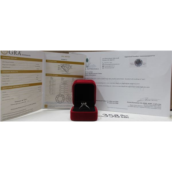 #358-3.00 CT GRA CERTIFIED ROUND BRILLIANT CUT MOISSANITE STONE VVS BLACK COLOR WITH 12 ROUND BRILLI