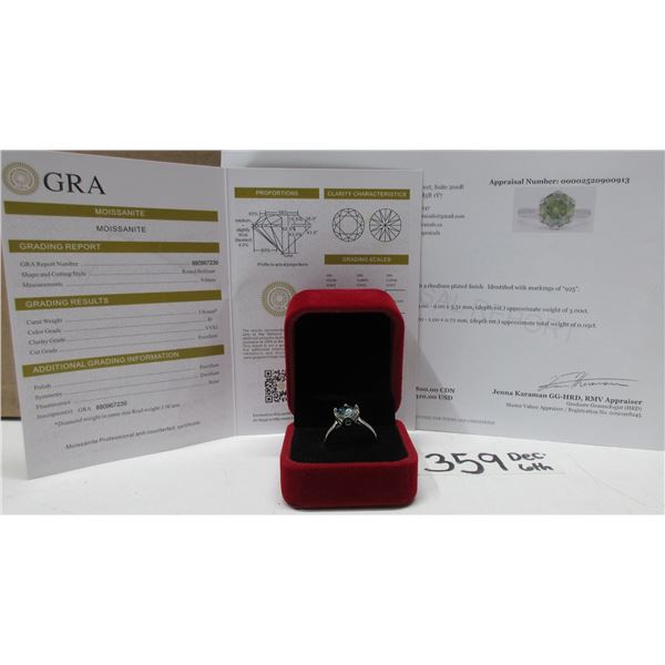 #359-3.00 CT GRA CERTIFIED ROUND BRILLIANT CUT MOISSANITE STONE VVS VIVID BLUISH GREEN COLOR WITH 12