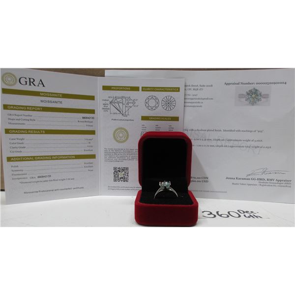 #360-3.00 CT GRA CERTIFIED ROUND BRILLIANT CUT MOISSANITE STONE VVS GREENISH BLUE COLOR WITH 12 ROUN