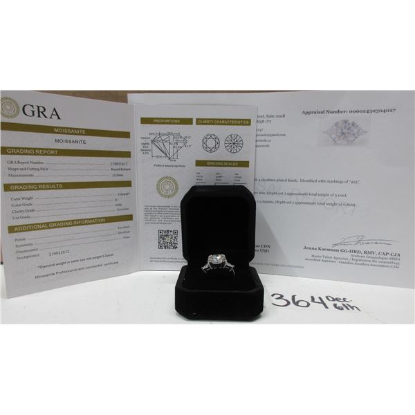 #364-5.00 CT GRA CERTIFIED ROUND BRILLIANT CUT MOISSANITE STONE VVS D COLOR SET IN CENTER WITH TRIAN
