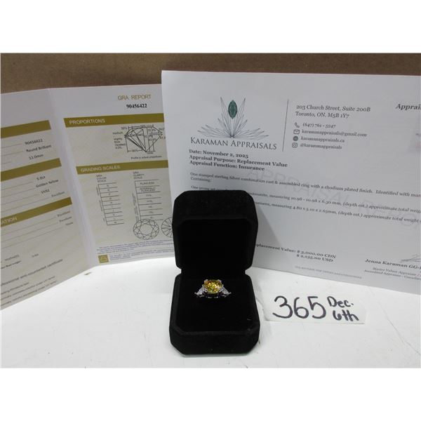 #365-5.00 CT GRA CERTIFIED ROUND BRILLIANT CUT MOISSANITE STONE VVS VIVID YELLOW COLOR SET IN CENTER