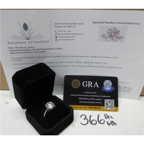 #366-5.00 CT GRA CERTIFIED ROUND BRILLIANT CUT MOISSANITE STONE VVS D COLOR SET IN CENTER WITH 12 RO