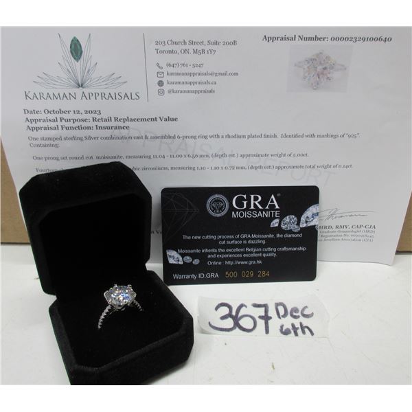#367-5.00 CT GRA CERTIFIED ROUND BRILLIANT CUT MOISSANITE STONE VVS D COLOR SET IN CENTER WITH 14 RO