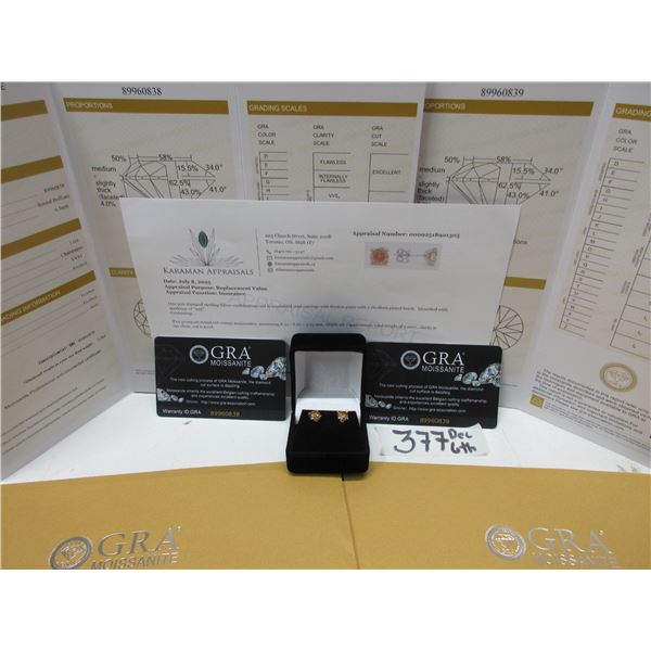 #377-2.00 CT TW ROUND BRILLIANT CUT MOISSANITE STONES VVS CHAMPAGNE COLOR SET IN A V SHAPED BASKET H