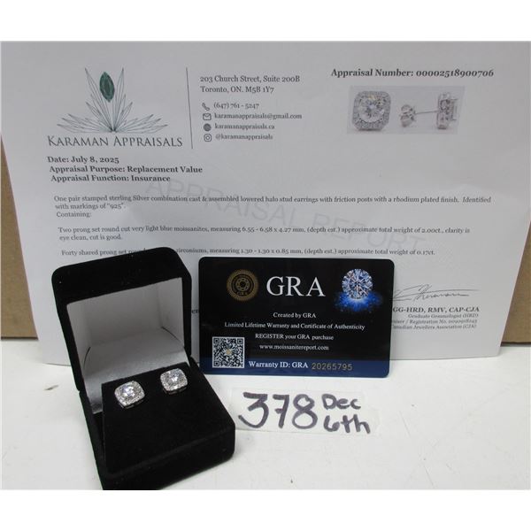 #378-2.00 CT TW GRA CERTIFIED ROUND BRILLIANT CUT MOISSANITE STONES VVS VERY LIGHT BLUE COLOR WITH 4