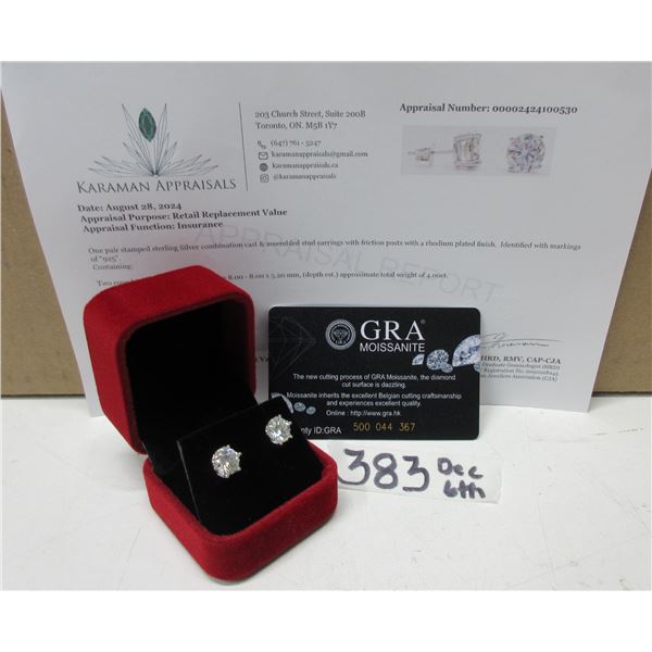 #383-4.00 CT TW GRA CERTIFIED ROUND BRILLIANT CUT MOISSANITE STONES VVS D COLOR SET IN 6 CLAW BASKET