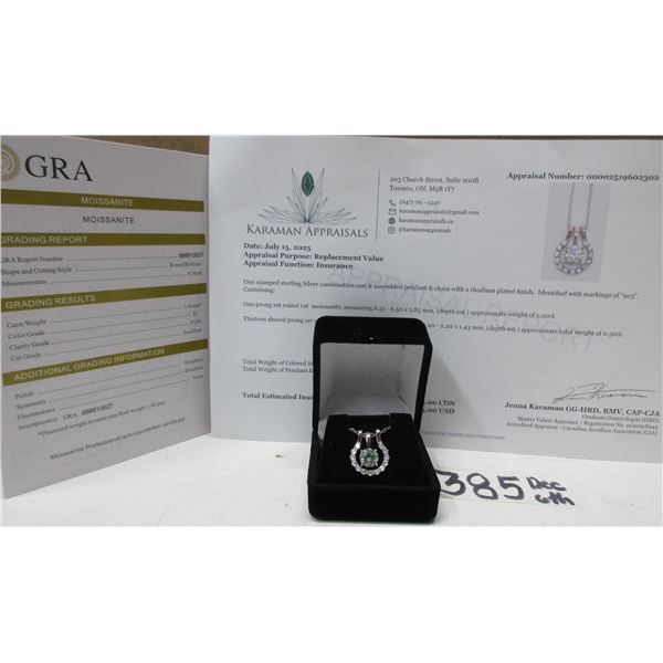 #385-1.00 CT GRA CERTIFIED ROUND BRILLIANT CUT MOISSANITE STONE VVS VERY LIGHT BLUE COLOR WITH THE 1