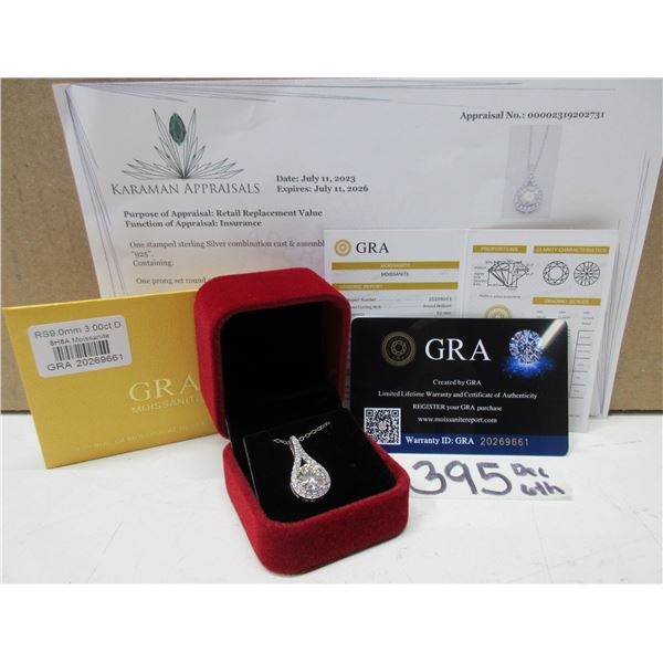 #395-3.00 CT GRA CERTIFIED ROUND BRILLIANT CUT MOISSANITE STONE VVS VERY LIGHT BLUE COLOR WITH THE 2
