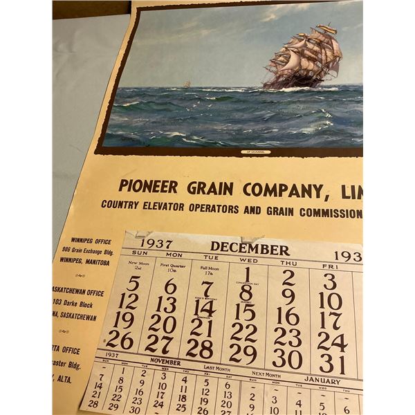 Pioneer grain 1937 calendar