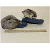 Image 2 : Hand-Beaded Slippers. Never worn. Suede, fur, fleece. 7 ¾” L