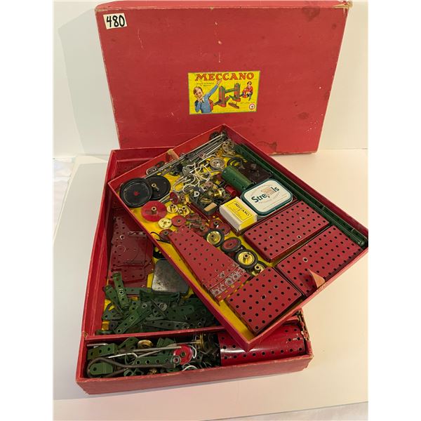 Vintage Meccano set #7. Original box, 2 rows Mecc Pieces