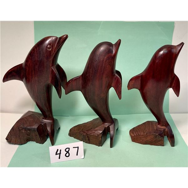 3 Ironwood Dolphin carvings. (Smallest damaged on 2 fins)
