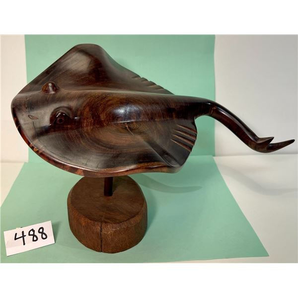 Ironwood Stingray carving on stand. 12” L, 7.5” W, 7” H
