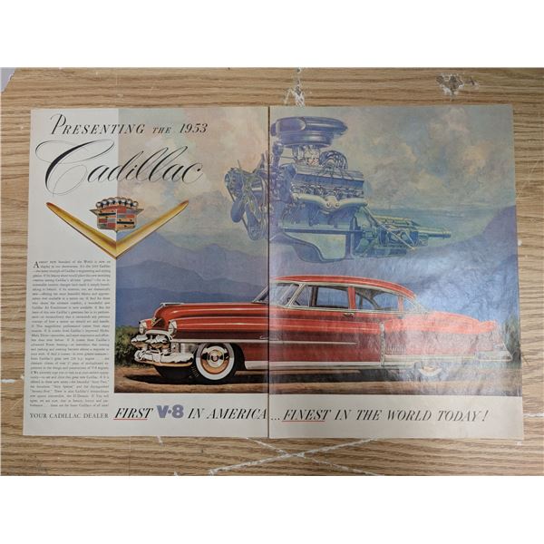 Vintage News Paper 1953 Cadillac 2 Page Advert