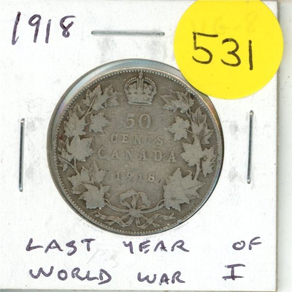 1918 Canada Silver 50 Cents Coin.