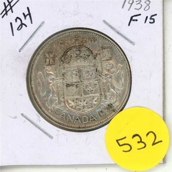 1938 Canada Silver 50 Cents Coin.