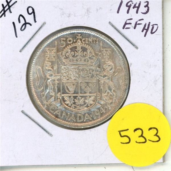1943 Canada Silver 50 Cents Coin.