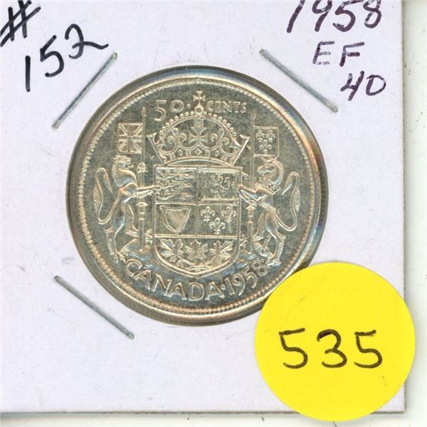 1958 Canada Silver 50 Cents Coin.