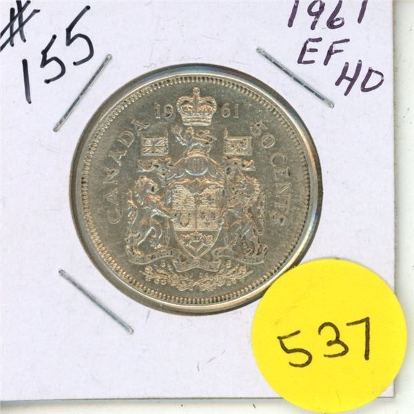 1961 Canada Silver 50 Cents Coin.