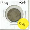 Image 1 : 1909 Canada Silver 25 Cents Coin.