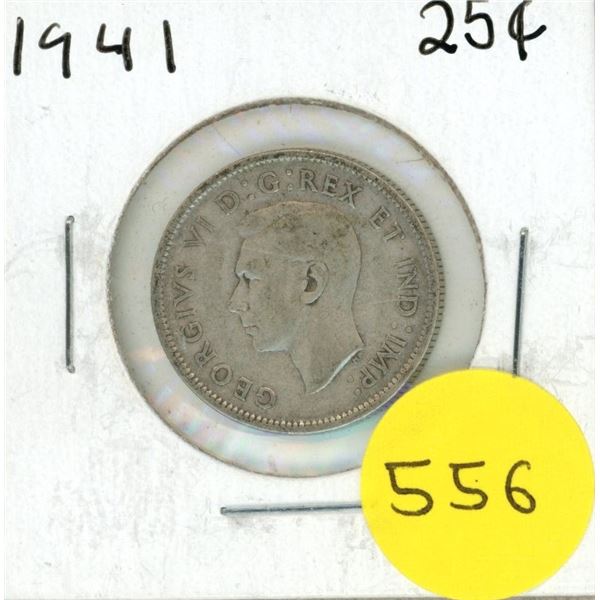1941 Canada Silver 25 Cents Coin.