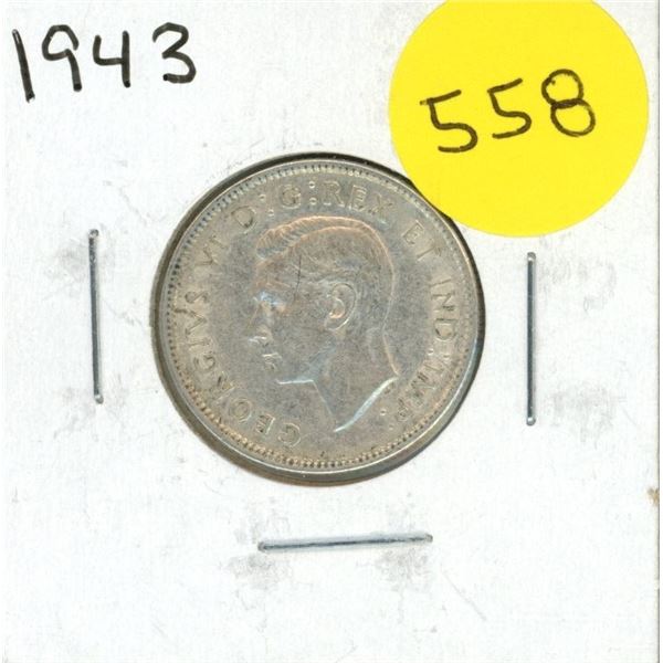 1943 Canada Silver 25 Cents Coin.