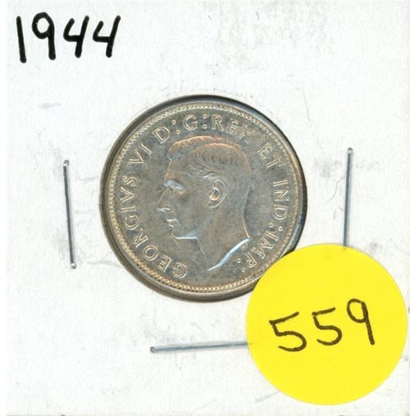 1944 Canada Silver 25 Cents Coin.