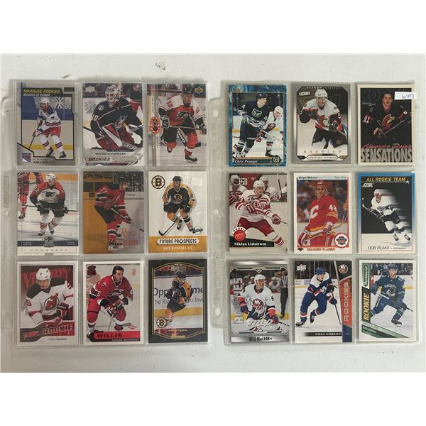 Assorted Rookie Cards - 2 Sheets (18 Hockey Cards)