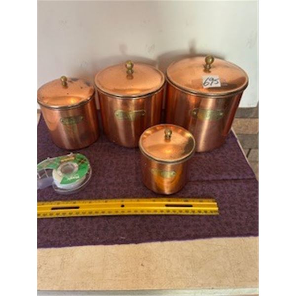 4pc Copper Cannister Tea, Coffee, Suger, Flour.