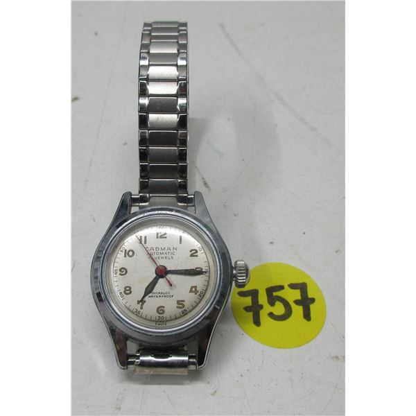 VINTAGE, NOS  CADMAN 17J LADIES MAN WIND WATCH, RUNS