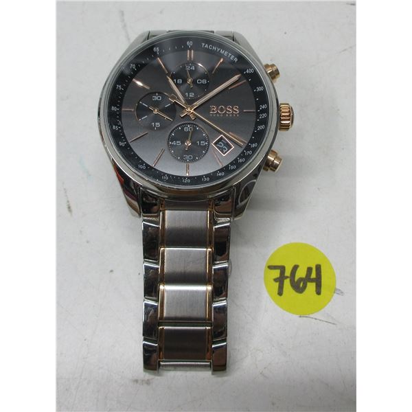 BOSS QTZ CHRONOGRAPH, NEW BATT, RUNS, BUT NEEDS REPAIR