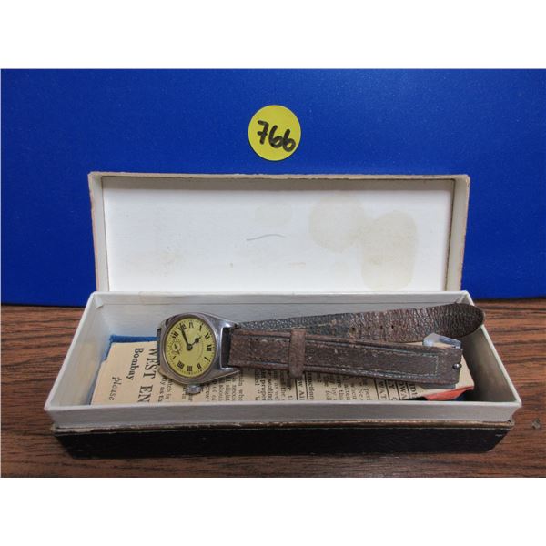 VINTAGE WEST END  MAN WIND WATCH,C/W CASE AND SOME PAPERS, RUNS