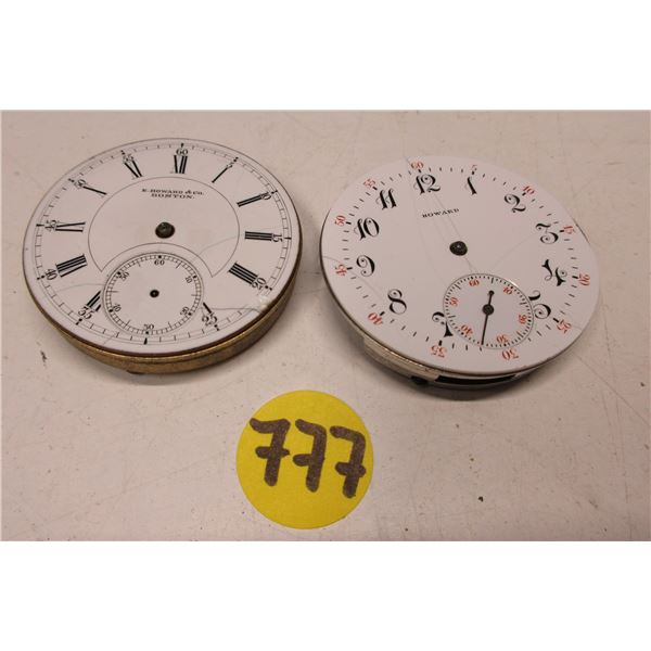 2 VINTAGE E.HOWARD POCKET WATCH MOVEMENTS, 1 RUNNING,1 NOT