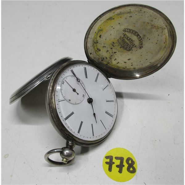 VINTAGE SWISS KEY WIND POCKET WATCH, SILVER CASE, NO KEY, RUNS