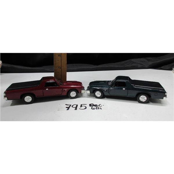 2 VINTAGE 1:38 DIE-CAST 1974 EL CAMINO SS427, 1-RED, 1-GREEN