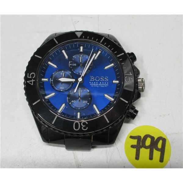 BOSS QTZ CHRONOGRAPH, NEW BATT, RUNS, NEEDS BAND