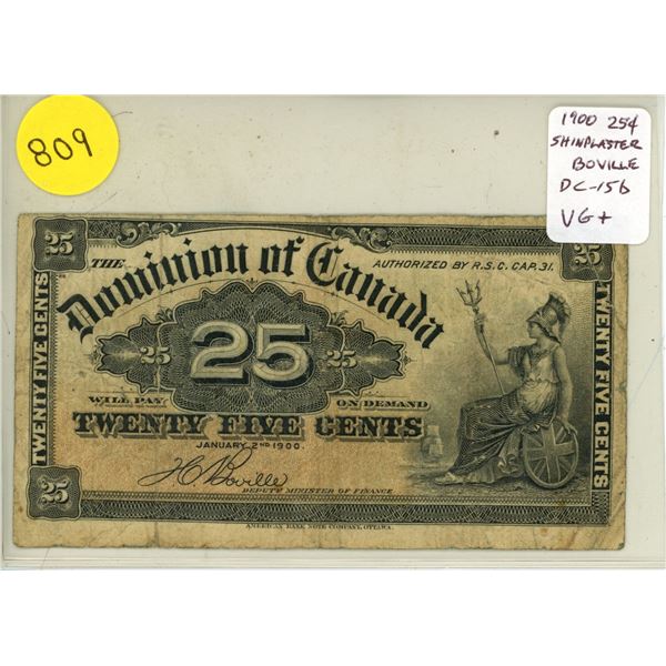1900 Canadian 25 Cents Shinplaster. Boville signature. DC-15b. VG+.