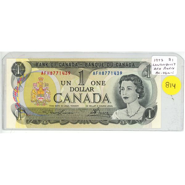 1973 $1. Lawson-Bouey signatures. AFH 3-digit Prefix. BC-46a-i. Gem Uncirculated.