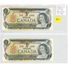 Image 1 : Set of 2 Consecutive Serial Number 1973 $1 notes. Crow-Bouey signatures. BCD 3-digit Prefix. BC-46b.